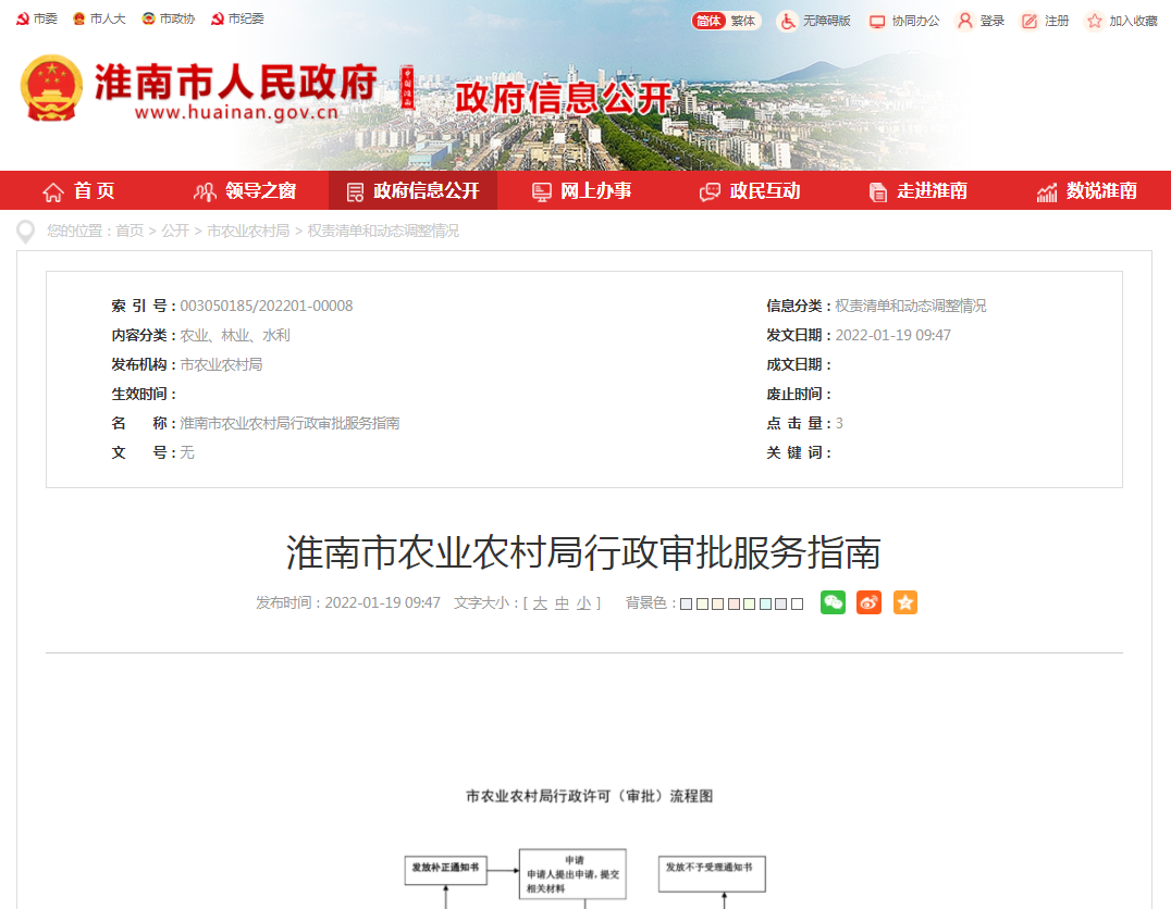 淮南市农业农村局行政审批服务指南