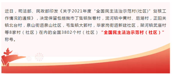 淮南市8个“全国民主法治示范村（社区）”复核通过