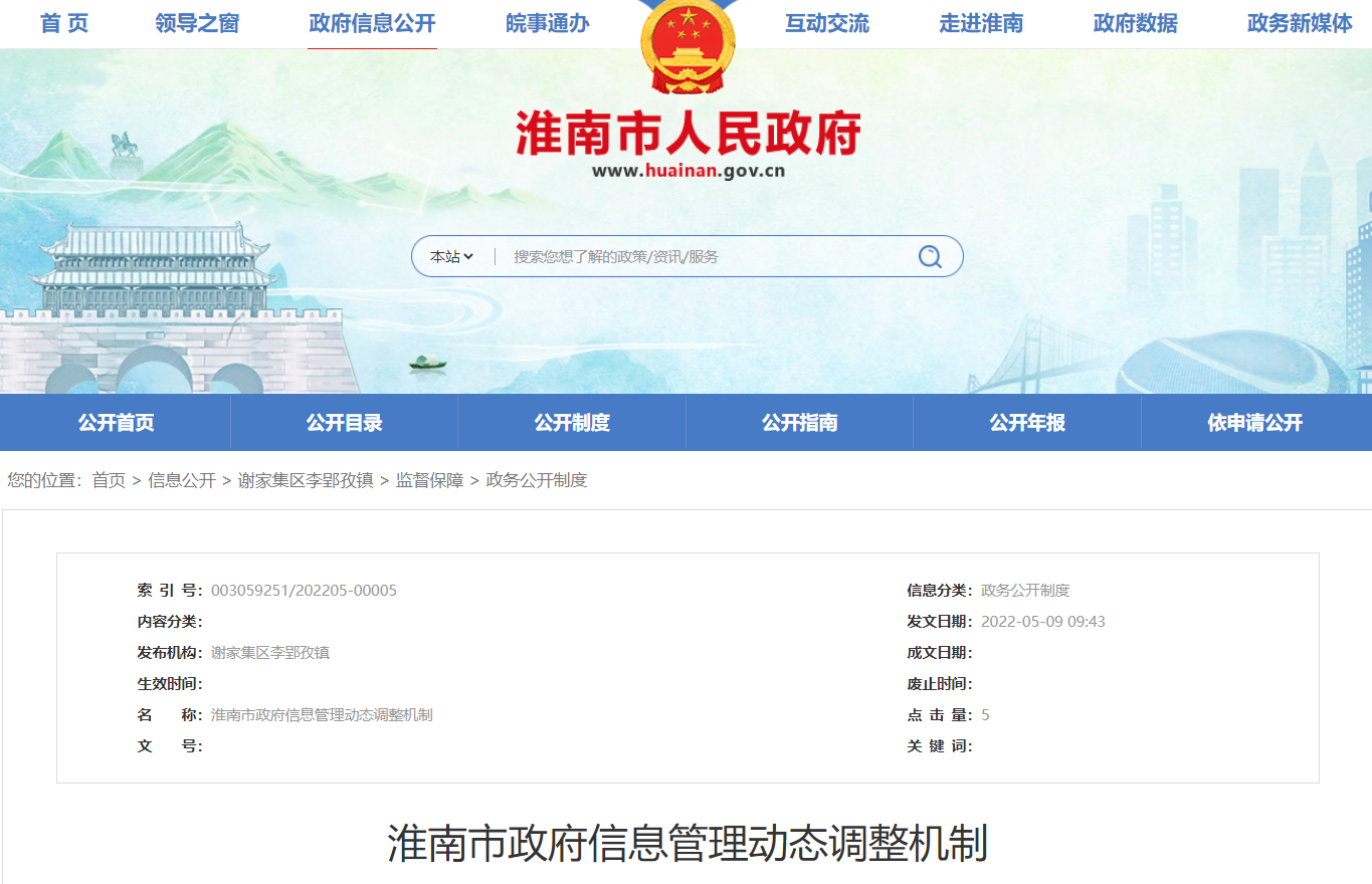 淮南市政府信息管理动态调整机制