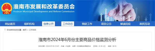 淮南市2024年6月份主要商品价格监测分析