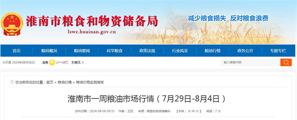 淮南市一周粮油市场行情（7月29日-8月4日）